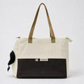 Beige and black pet bag with brown handles for cats and small dogs, best gifts for pet parents