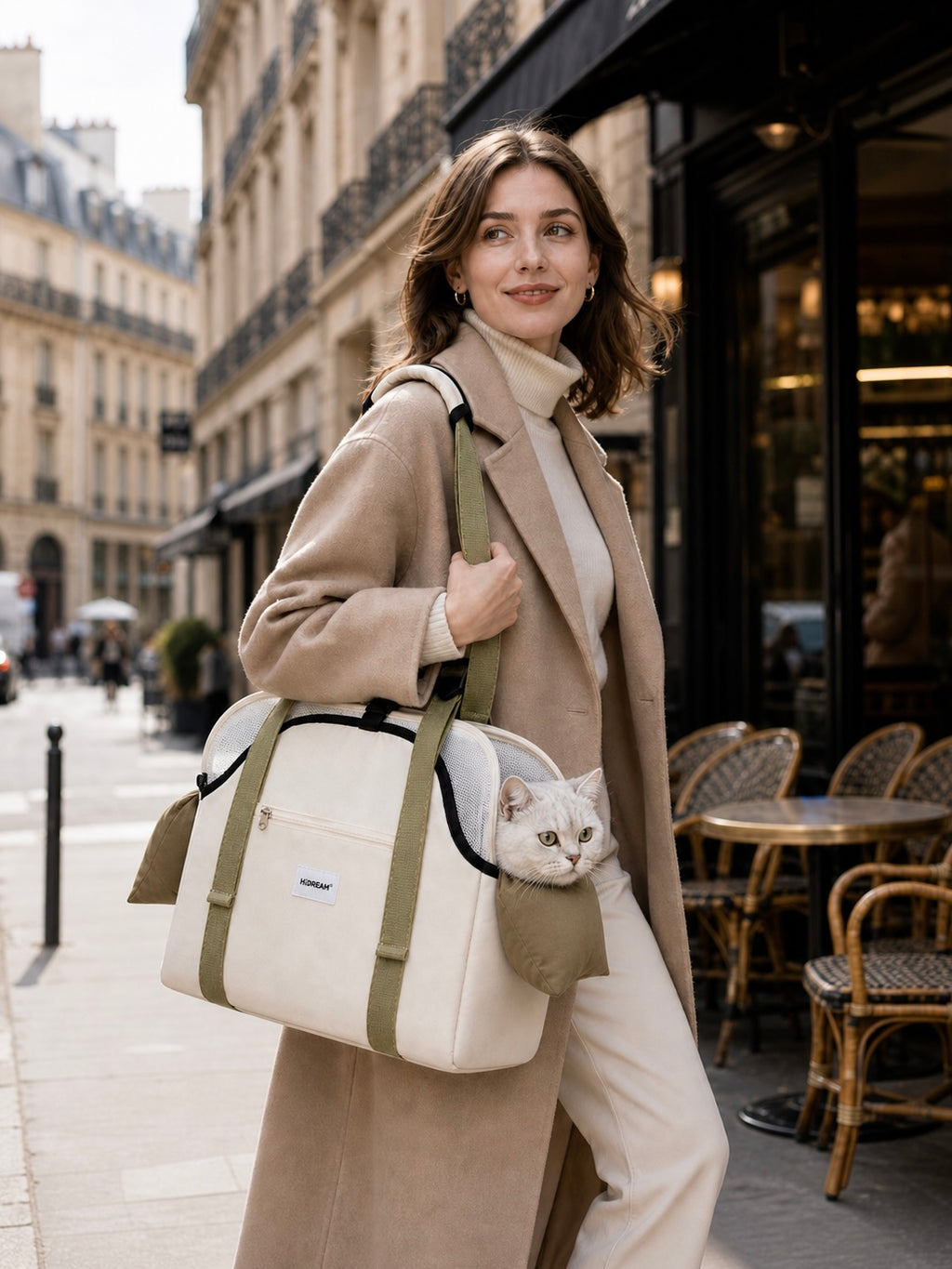 Premium chic pet shoulder carrier for cafe stops and European outings, stylish bag for cats and small dogs and best gift for pet parents