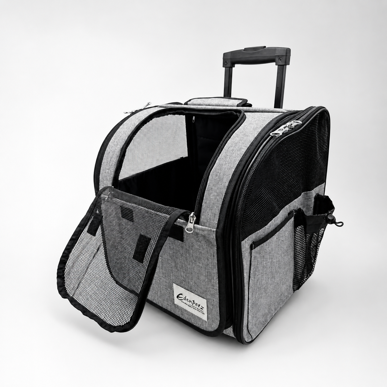 Premium 3-in-1 wheeled pet carrier backpack in heather gray, stylish and breathable travel bag for cats and small dogs, perfect luxury gift for pet parents in Europe.