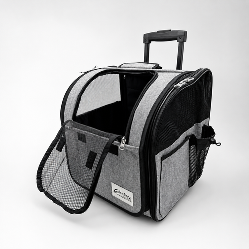 Premium 3-in-1 wheeled pet carrier backpack in heather gray, stylish and breathable travel bag for cats and small dogs, perfect luxury gift for pet parents in Europe.